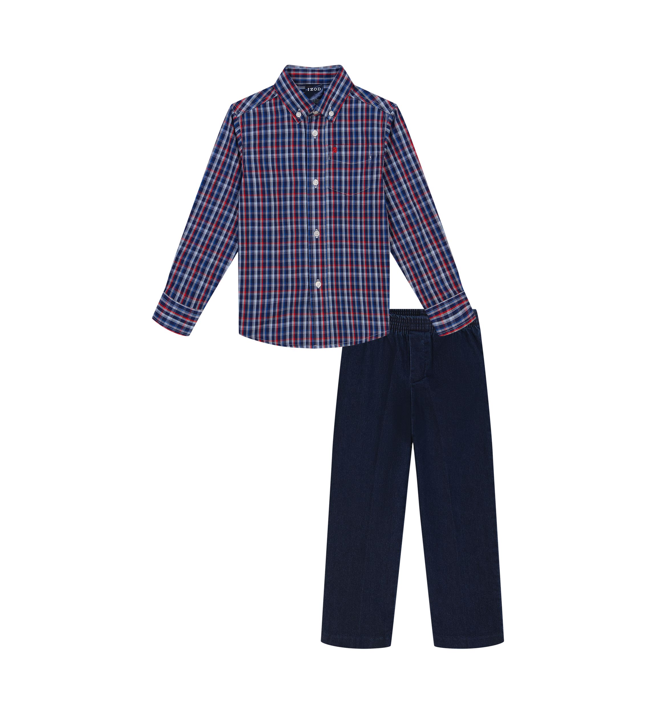 Boys 4-7 Long Sleeve Sleepy Hollow Plaid Shirt with Denim Pants Set