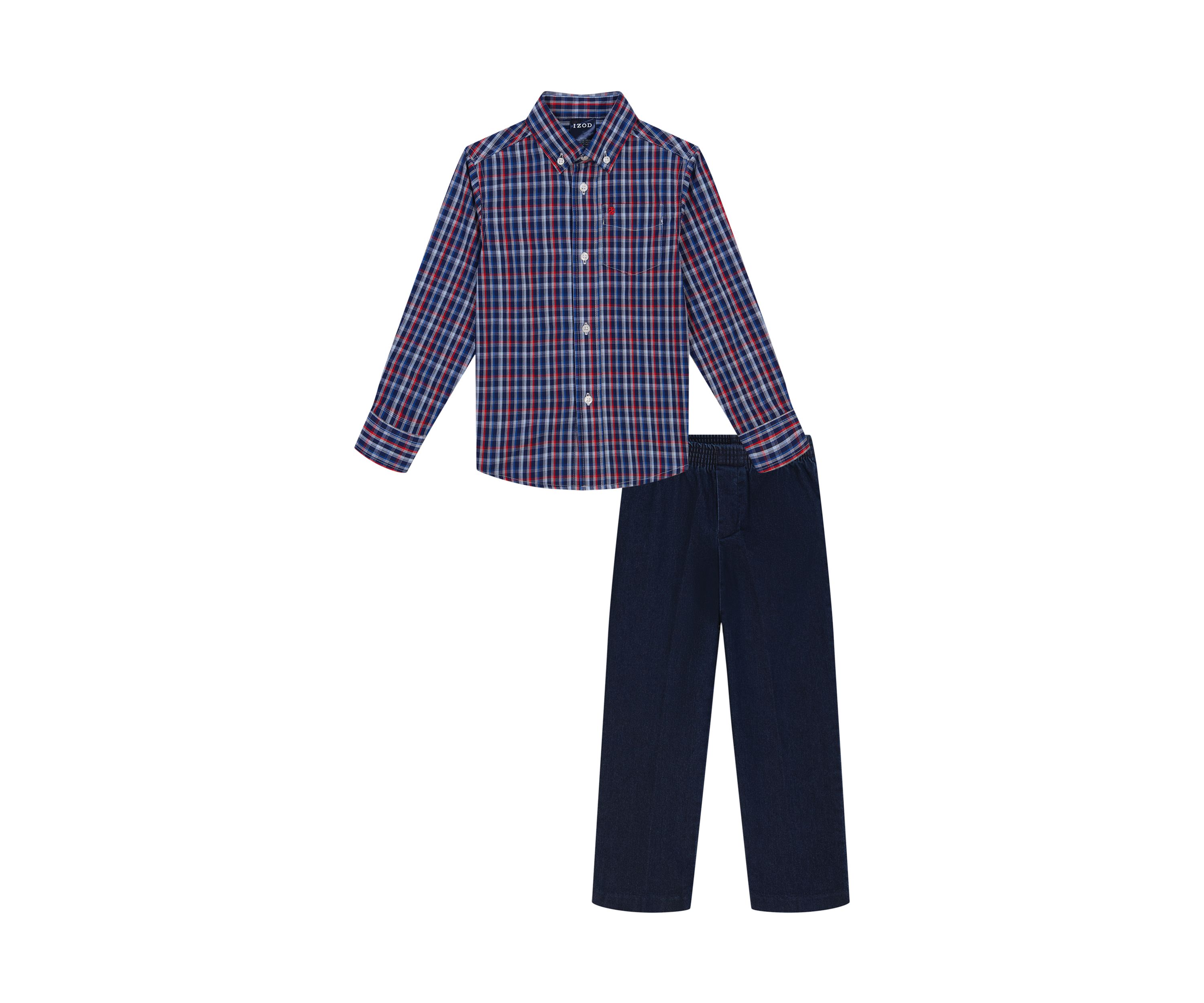 Boys 4-7 Long Sleeve Sleepy Hollow Plaid Shirt with Denim Pants Set