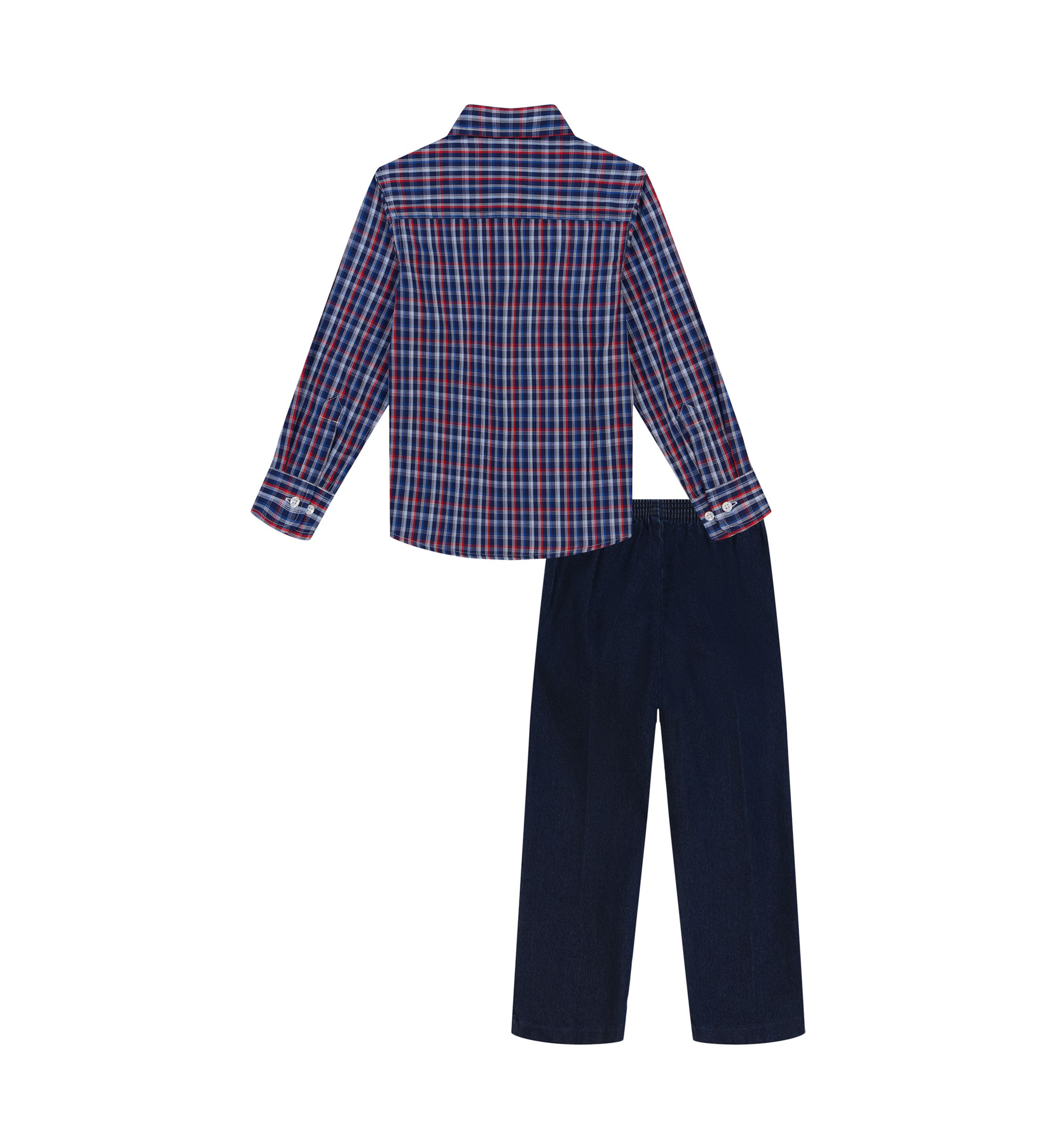 Boys 4-7 Long Sleeve Sleepy Hollow Plaid Shirt with Denim Pants Set