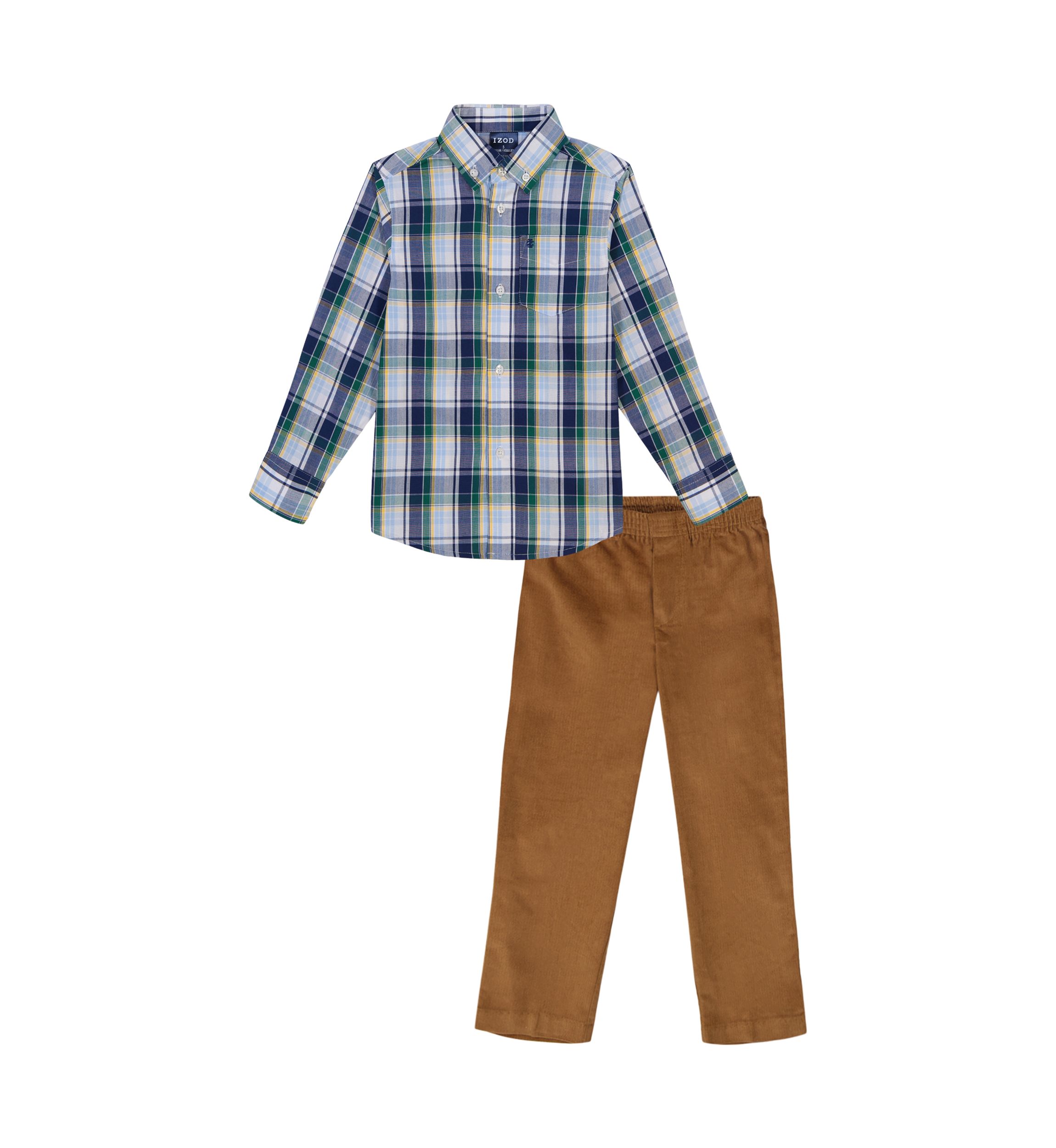 Boys 4-7 Long Sleeve Lennox Plaid Shirt with Corduroy Pants Set