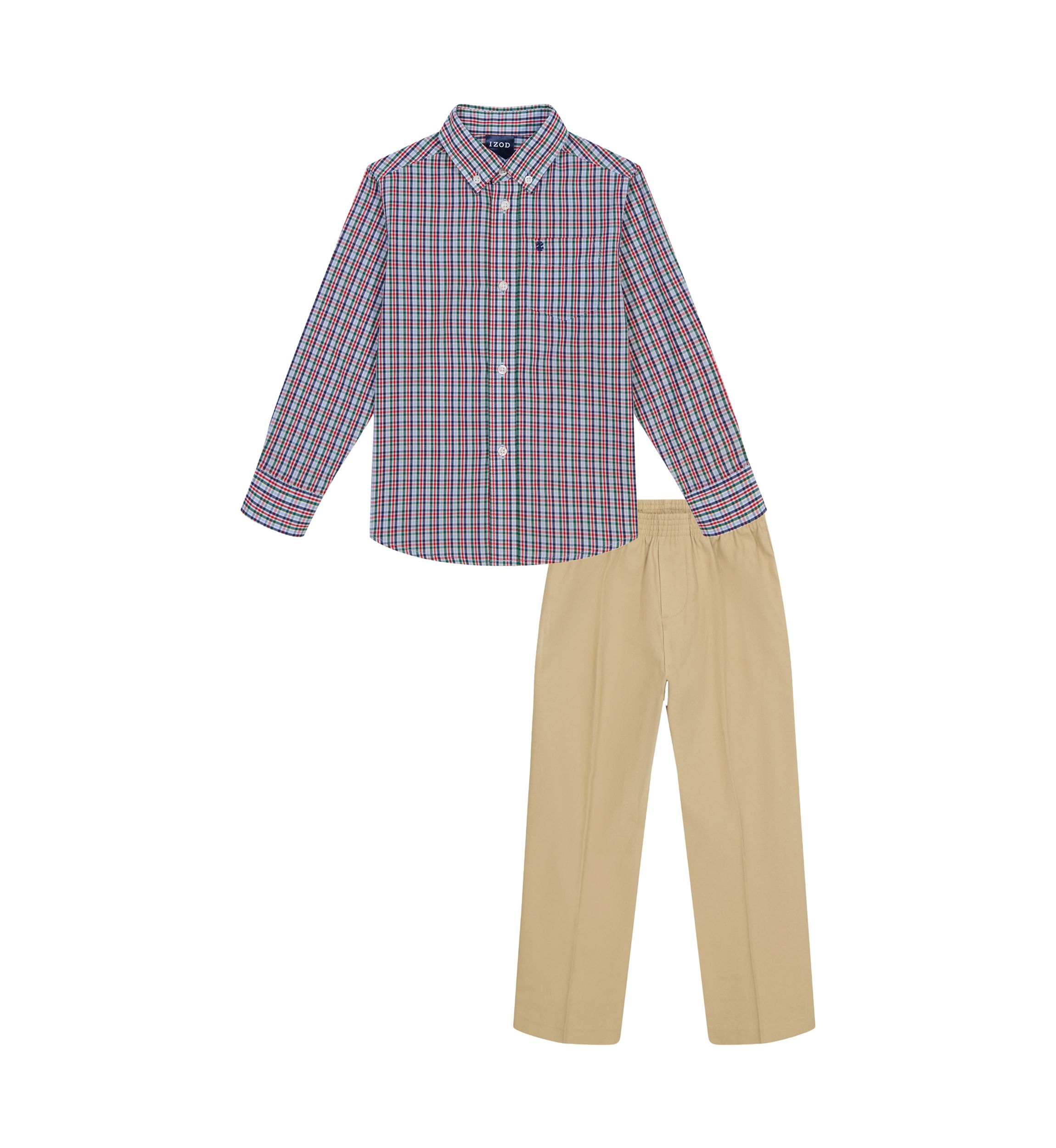 Boys 4-7 Long Sleeve Knotting Hill Plaid Shirt with Twill Pants Set