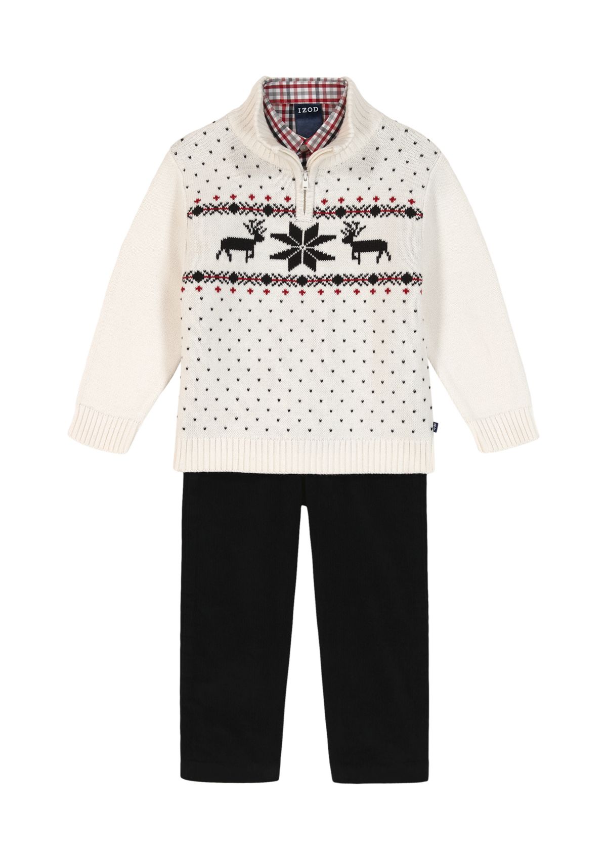 Boys 4-7 Reindeer Fairisle Sweater Quarter Zip Corded Set