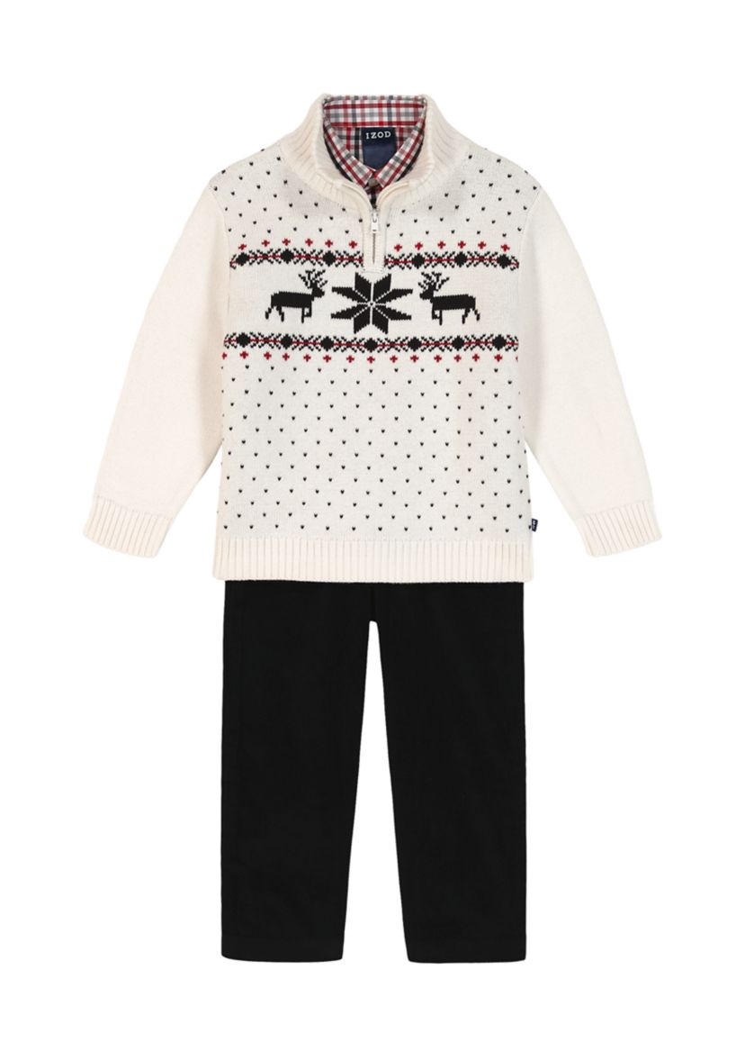 Boys 4-7 Reindeer Fairisle Sweater Quarter Zip Corded Set