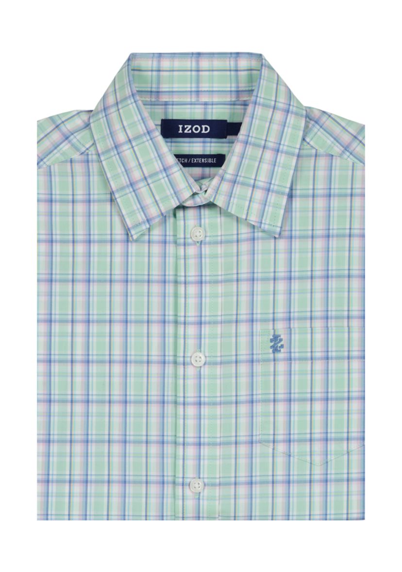 Boys 8-20 Husky Short Sleeve Stretch Andover Plaid Shirt