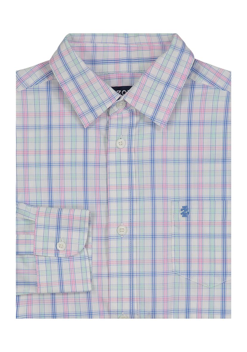 Boys 8-20 Long Sleeve Yarn Dyed Stretch Grid Plaid Shirt