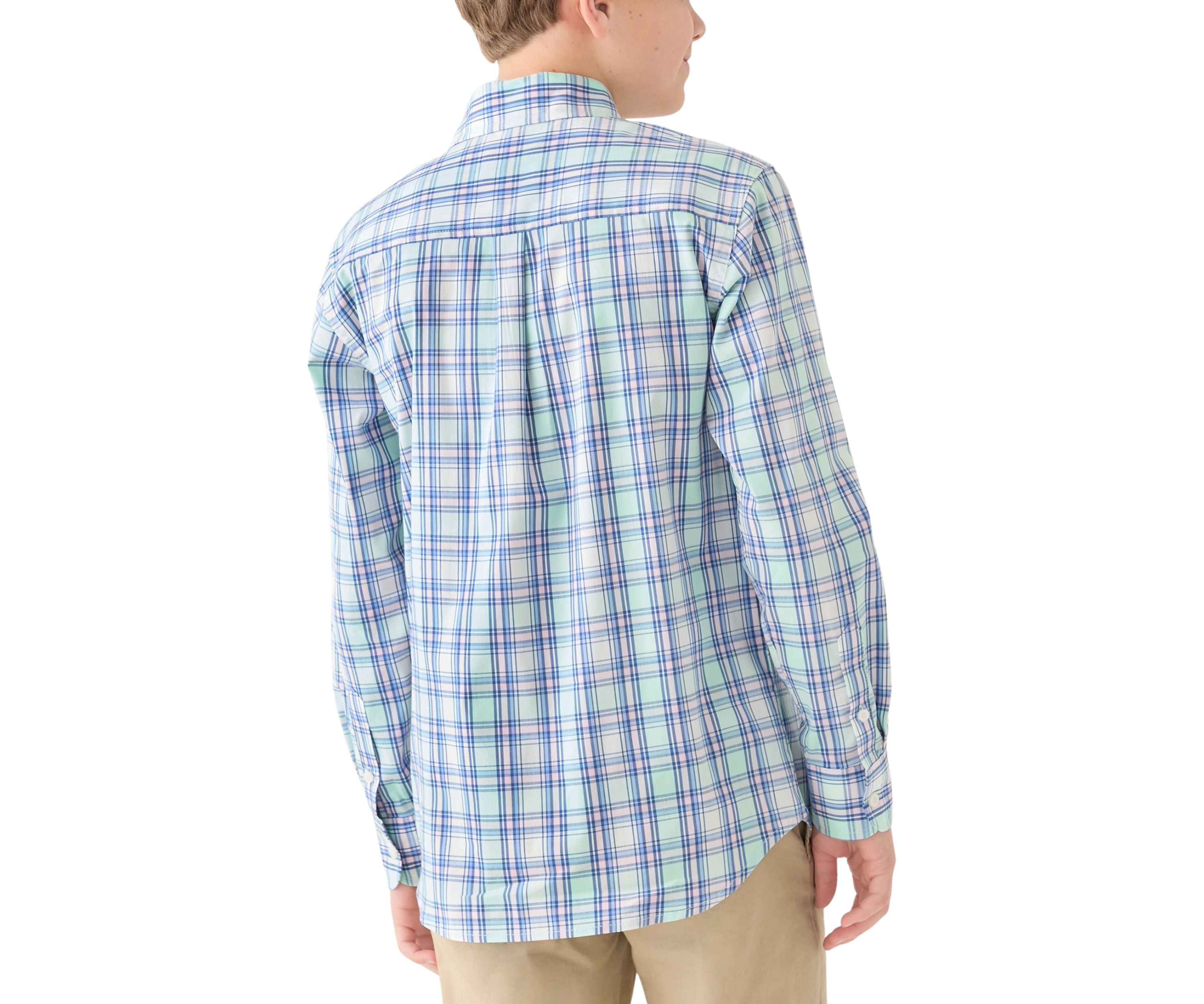 Boys 8-20 Husky Long Sleeve Yarn Dyed Stretch Spring Plaid Shirt