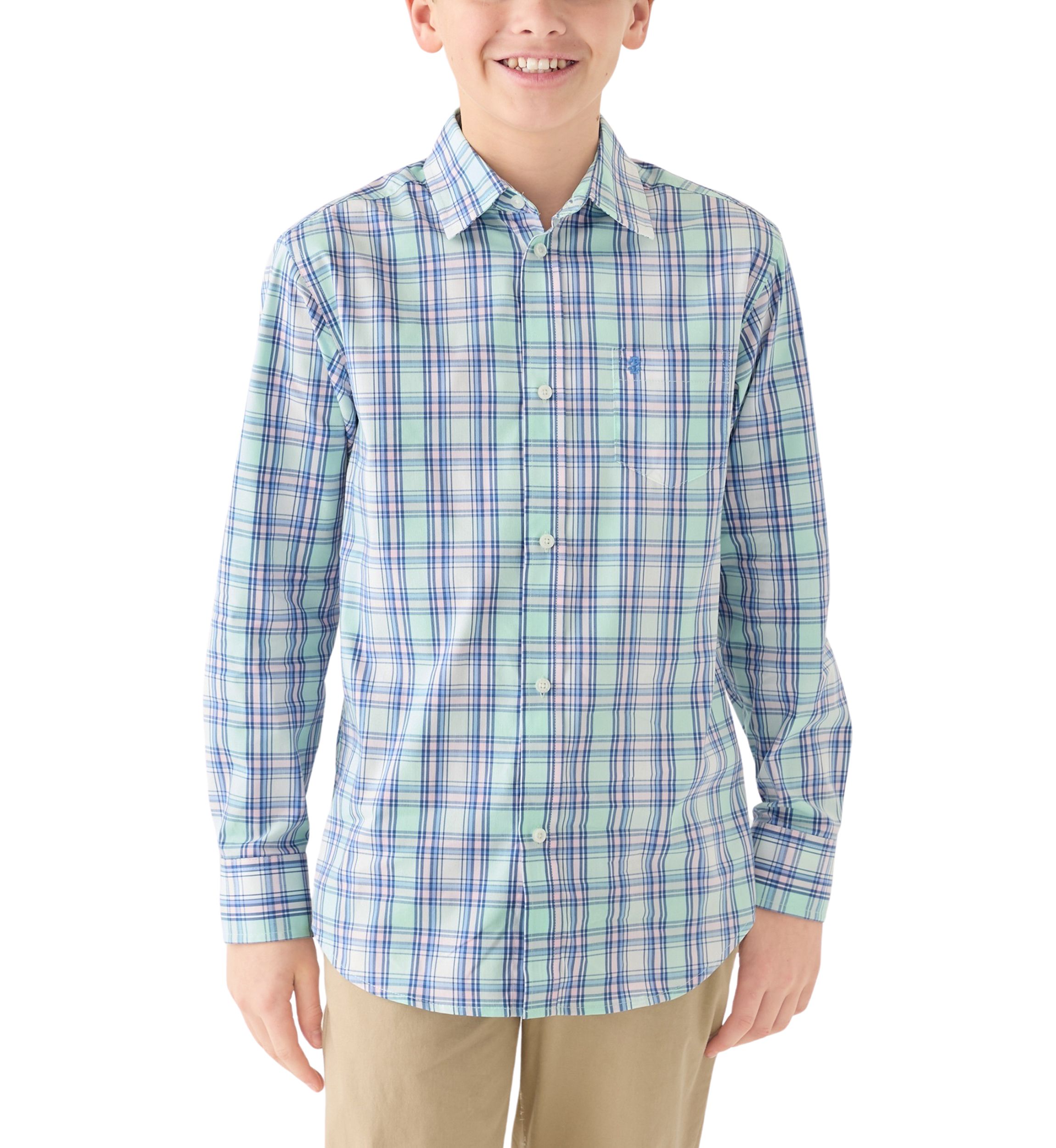 Boys 8-20 Long Sleeve Yarn Dyed Stretch Spring Plaid Shirt