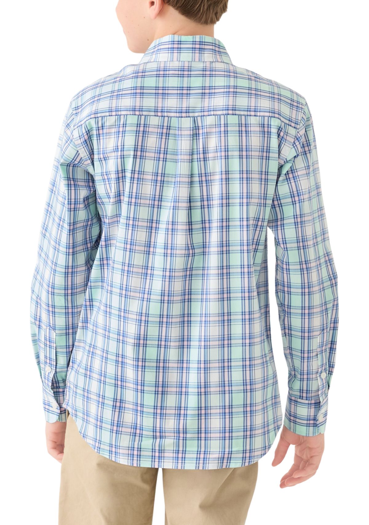 Boys 8-20 Long Sleeve Yarn Dyed Stretch Spring Plaid Shirt