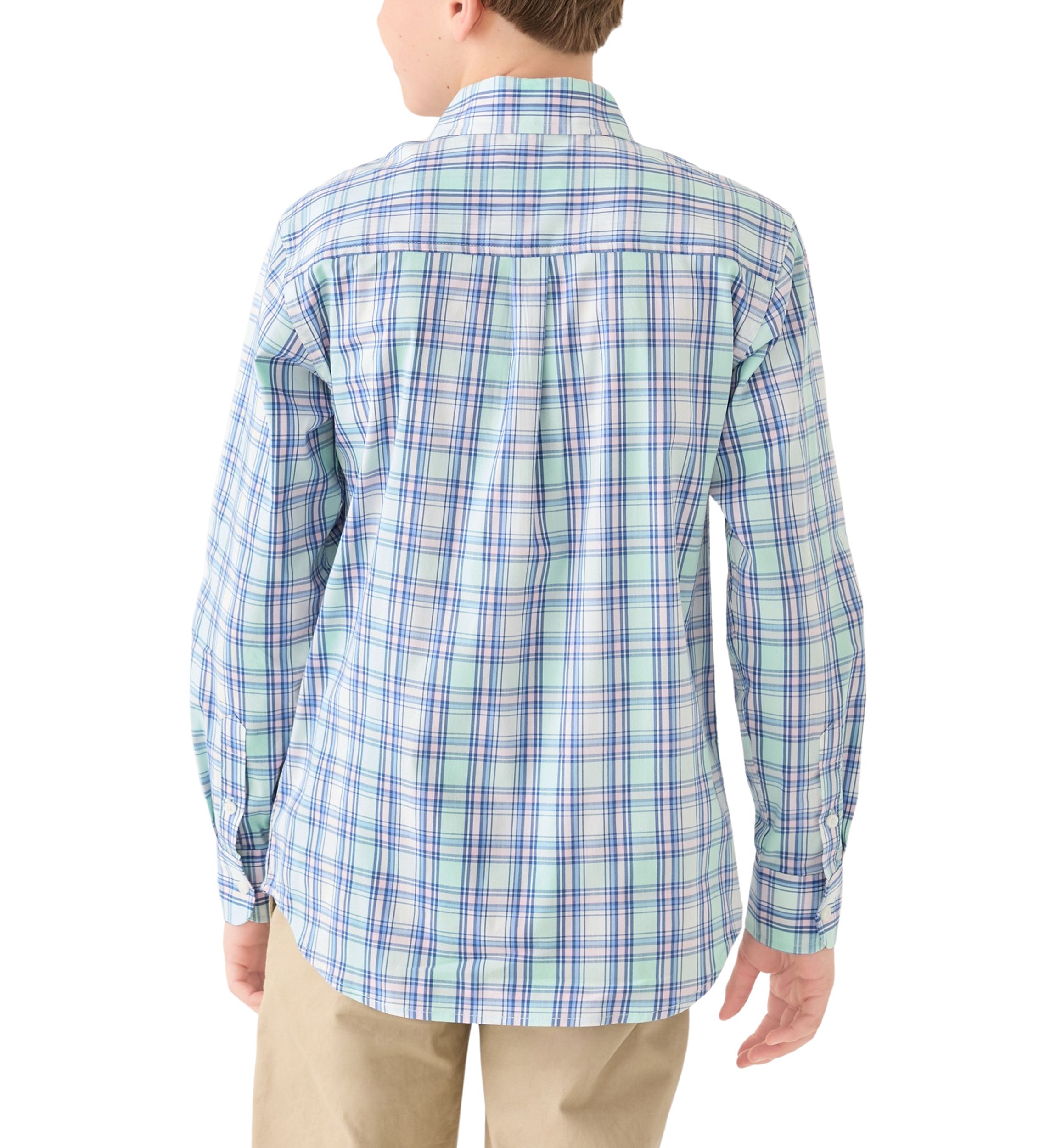 Boys 8-20 Long Sleeve Yarn Dyed Stretch Spring Plaid Shirt