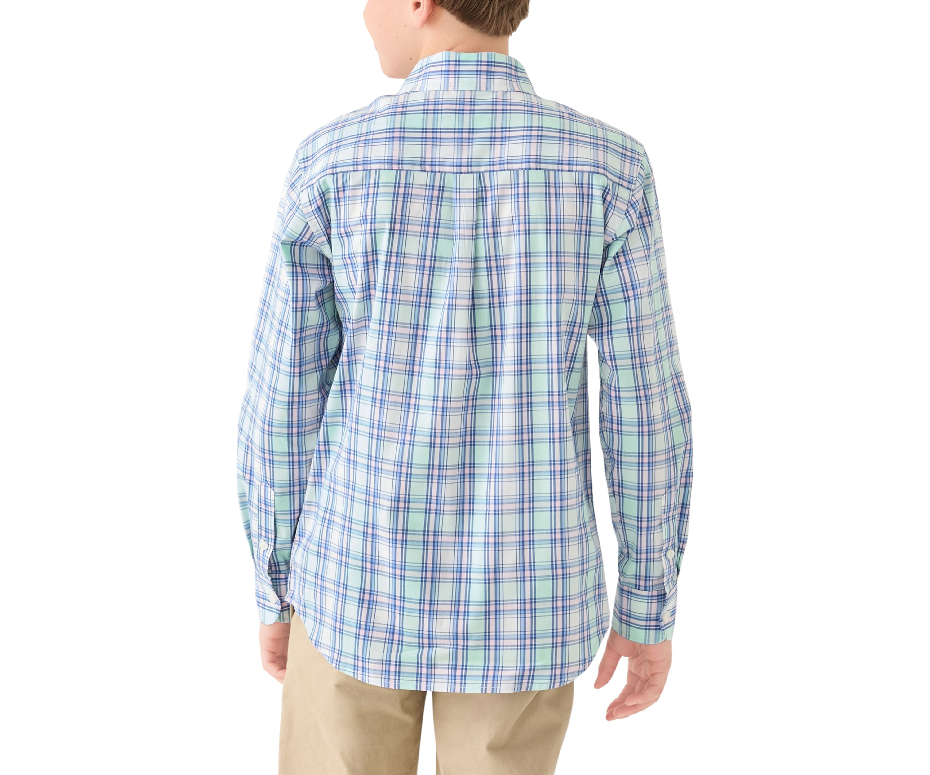 Boys 8-20 Long Sleeve Yarn Dyed Stretch Spring Plaid Shirt