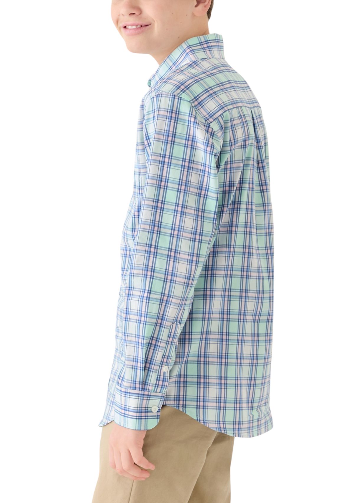 Boys 8-20 Long Sleeve Yarn Dyed Stretch Spring Plaid Shirt