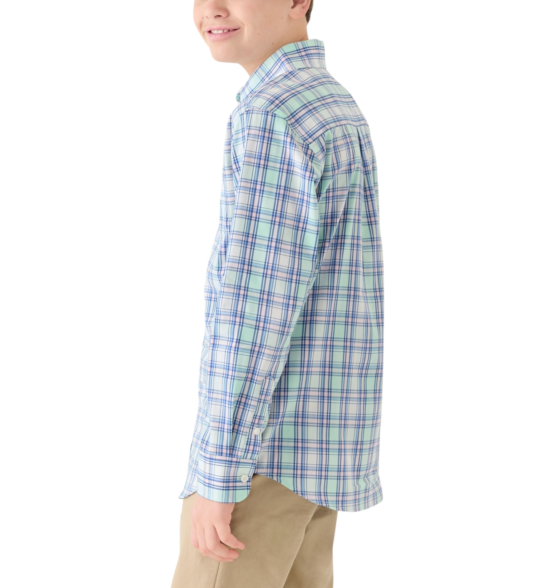 Boys 8-20 Long Sleeve Yarn Dyed Stretch Spring Plaid Shirt