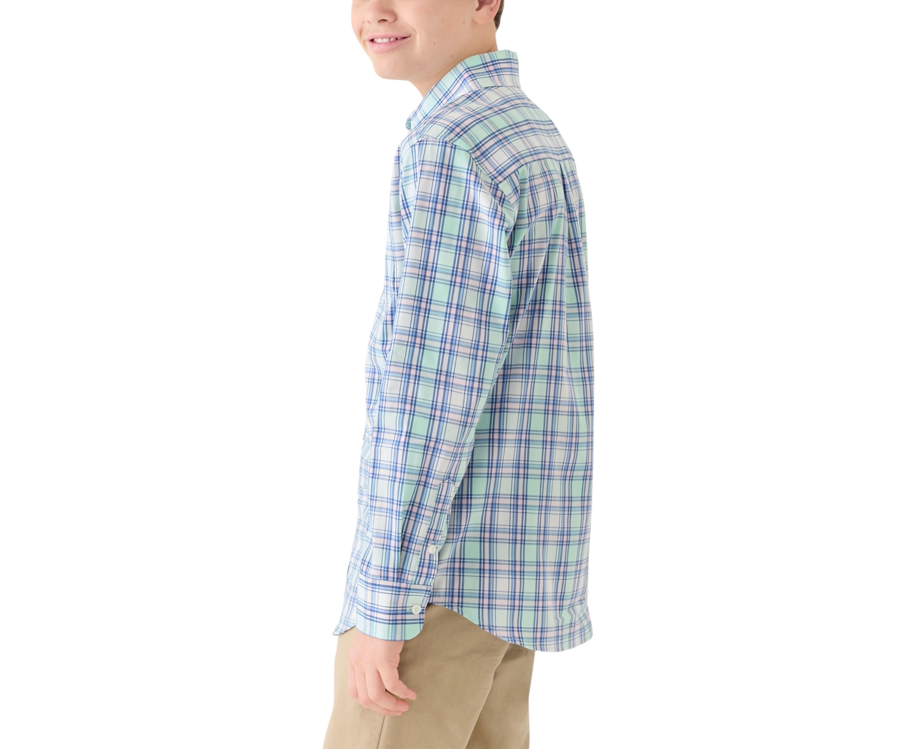 Boys 8-20 Long Sleeve Yarn Dyed Stretch Spring Plaid Shirt