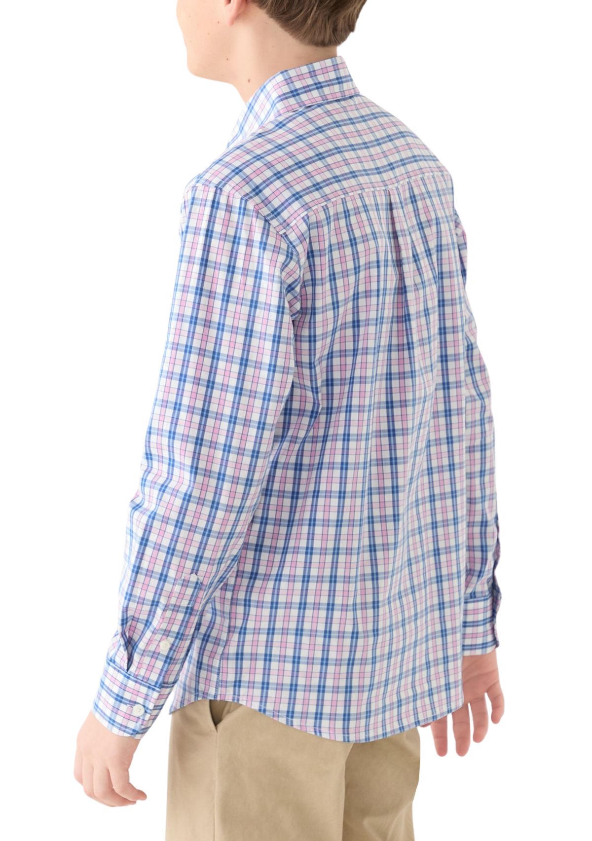 Boys 8-20 Long Sleeve Yarn Dyed Stretch Picnic Plaid Shirt