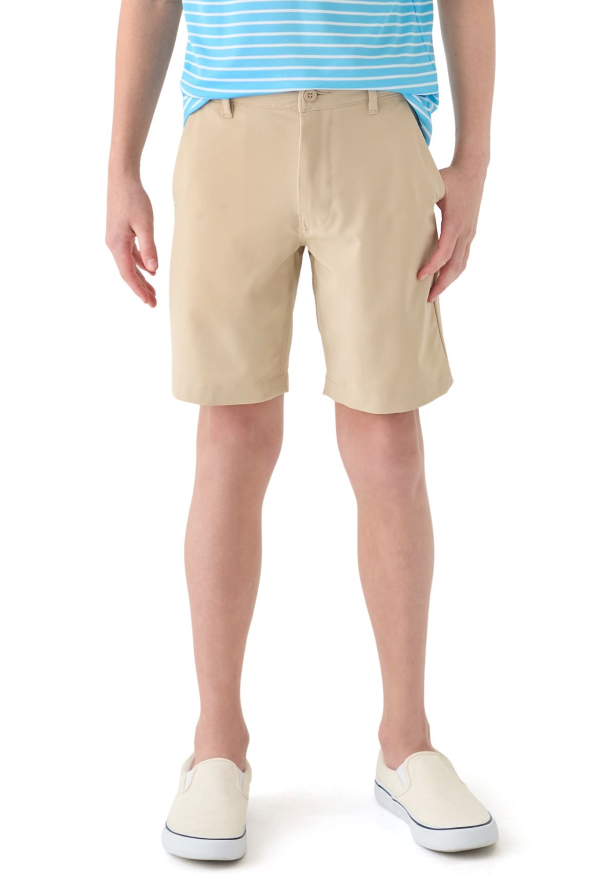 Boys 8-20 Husky Flat Front Solid Stretch Performance Shorts