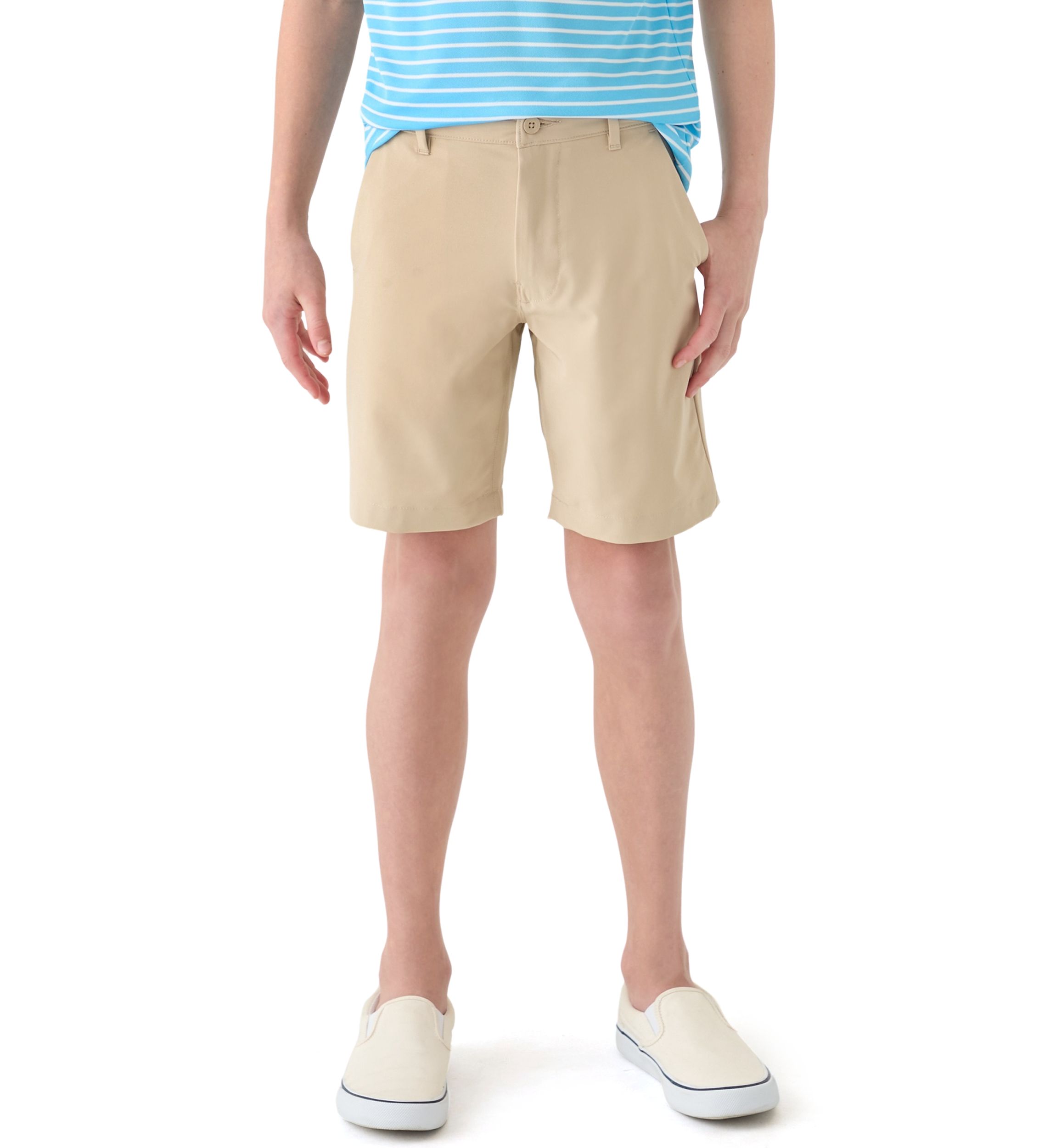Boys 8-20 Husky Flat Front Solid Stretch Performance Shorts