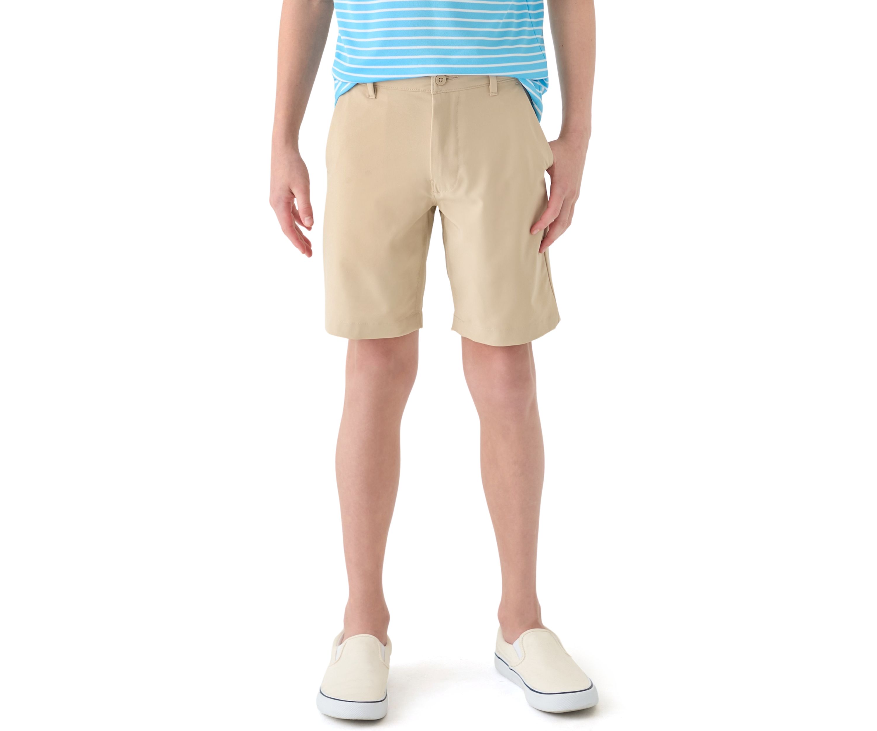 Boys 8-20 Husky Flat Front Solid Stretch Performance Shorts
