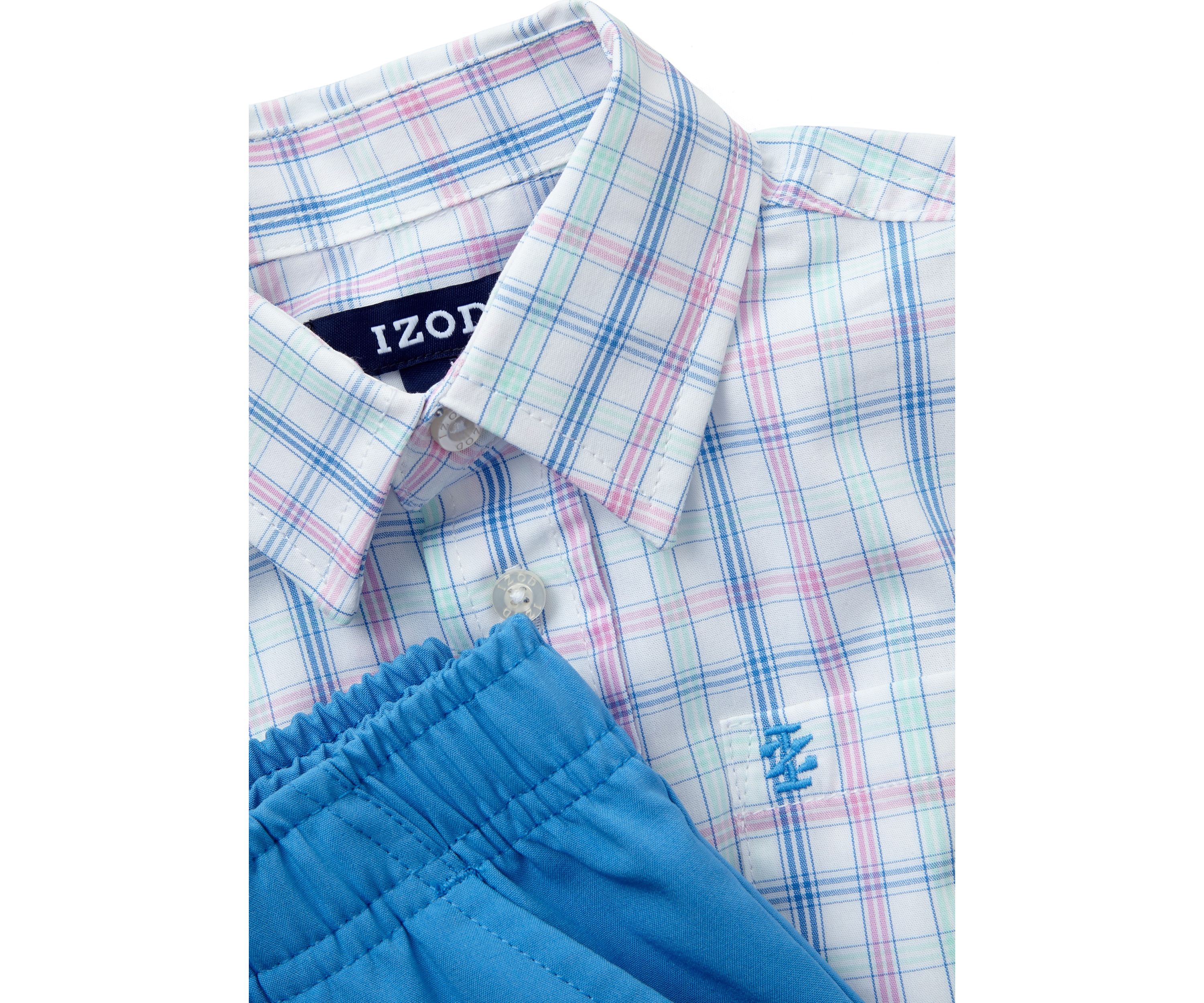 Boys 4-7 Long Sleeve Grid Plaid Shirt and Performance Shorts Set