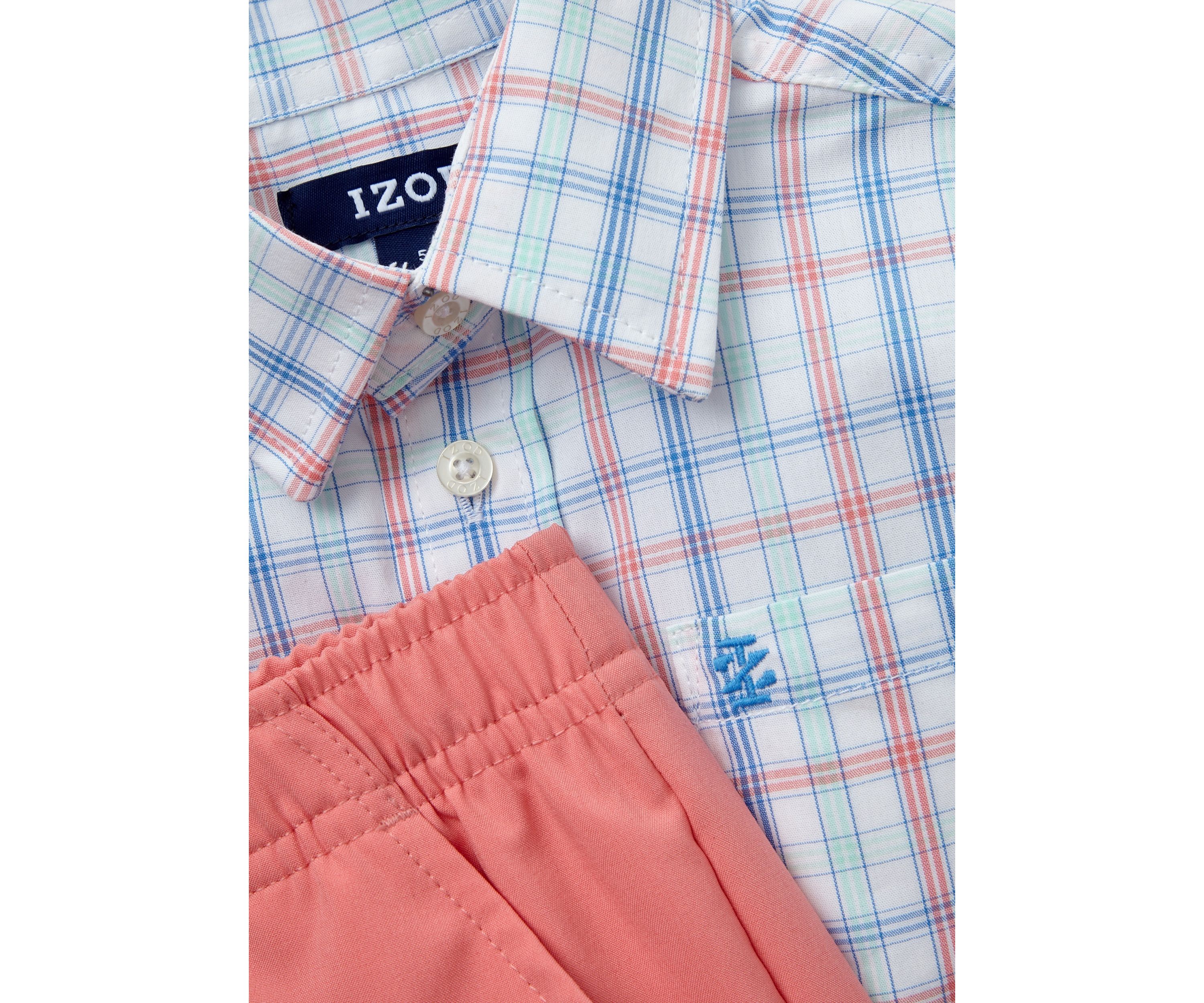 Boys 4-7 Long Sleeve Grid Plaid Shirt and Performance Shorts Set