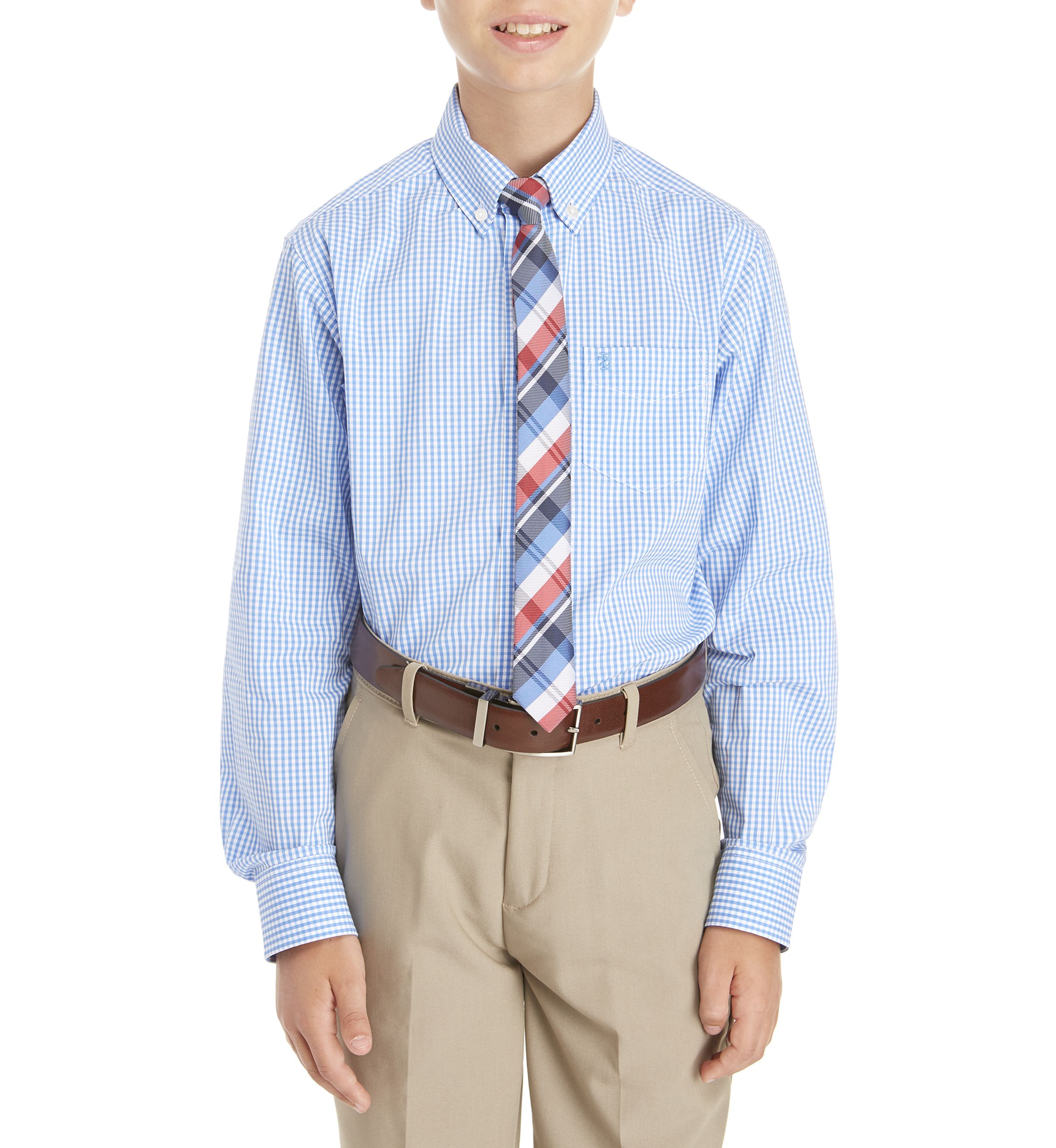 Boys 8-20 2-Piece Gingham Button Down Shirt and Tie Set