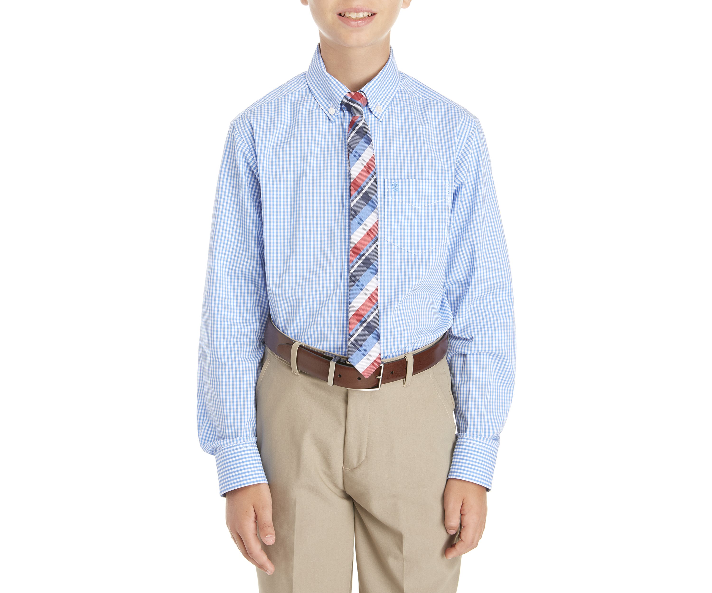 Boys 8-20 2-Piece Gingham Button Down Shirt and Tie Set