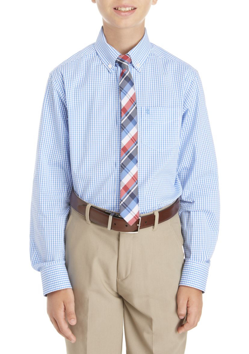 Boys 8-20 2-Piece Gingham Button Down Shirt and Tie Set