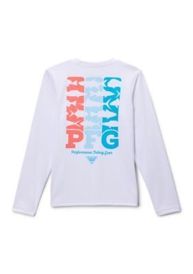 Columbia Boys 8-20 PFGâ¢ Graphic Long Sleeve Shirt, White, Medium