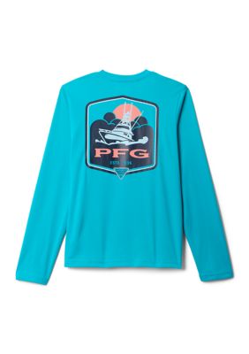 Columbia Boys 8-20 PFGâ¢ Graphic Long Sleeve Shirt, Teal, Small