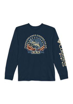 Columbia Boys 8-20 PFG Bassamerica Graphic Shirt, Navy Blue, XL