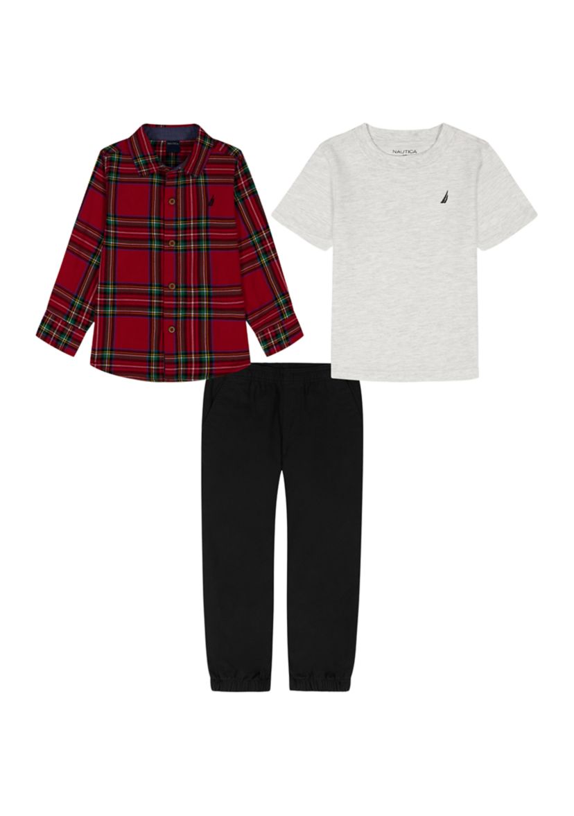 Boys 4-7 Flannel, T-Shirt, and Pants Set 