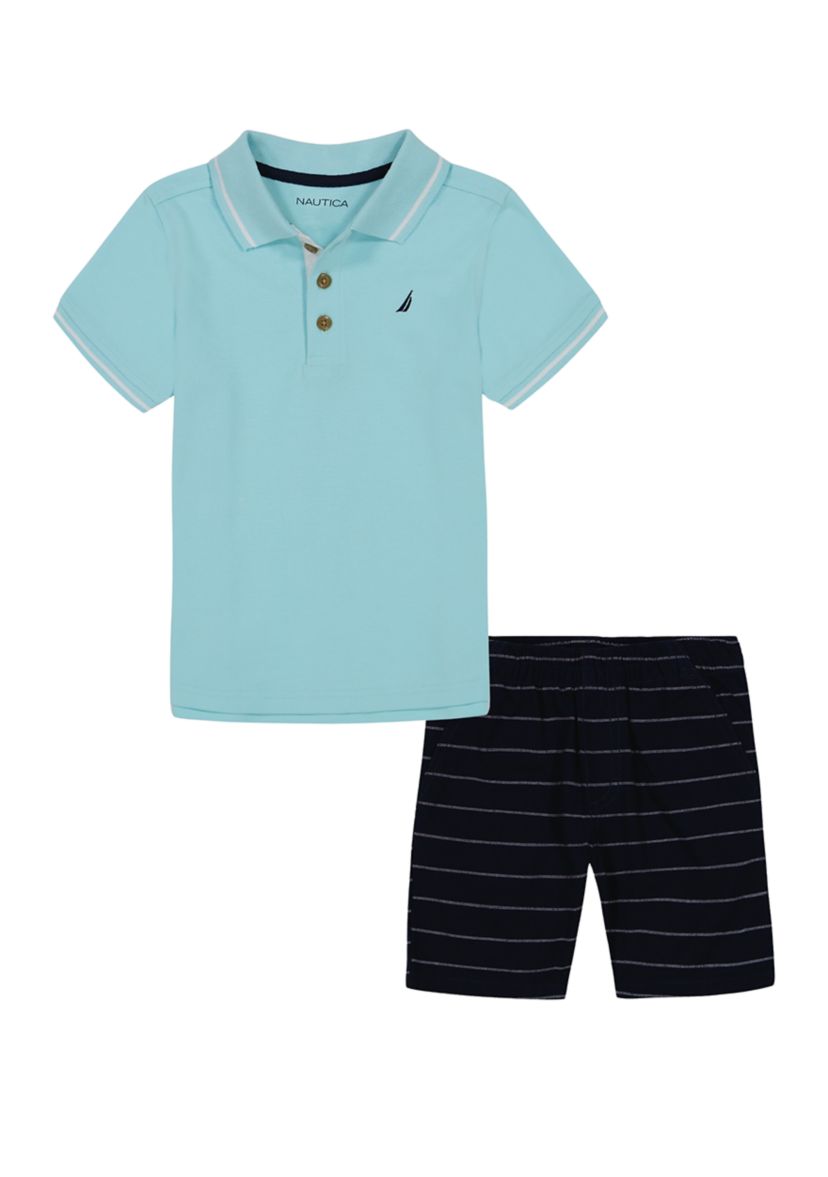 Boys 4-7 Pinstripe Polo Shirt and Shorts Set