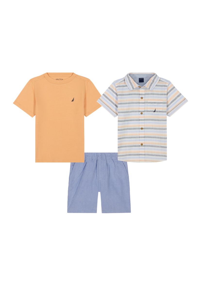Boys 4-7 Three Piece Woven Shirt and Shorts Set