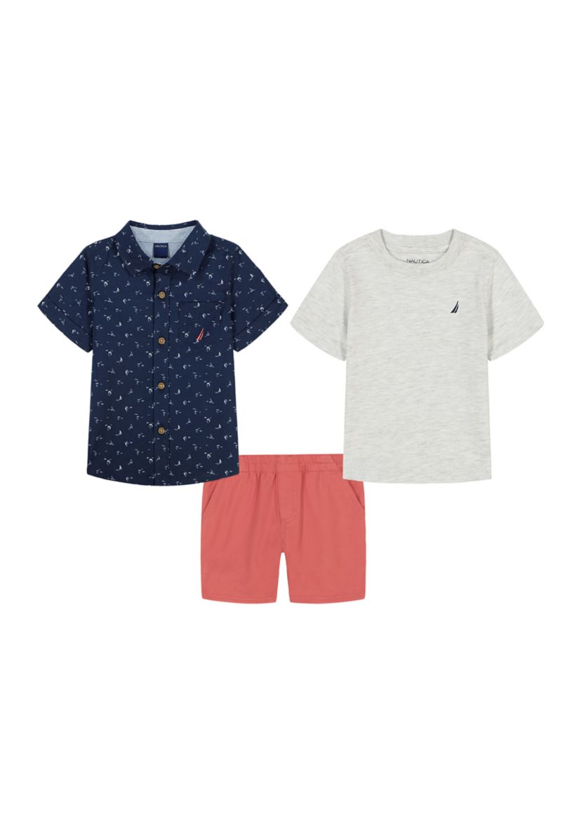 Boys 4-7 Three Piece Woven Shirt and Shorts Set
