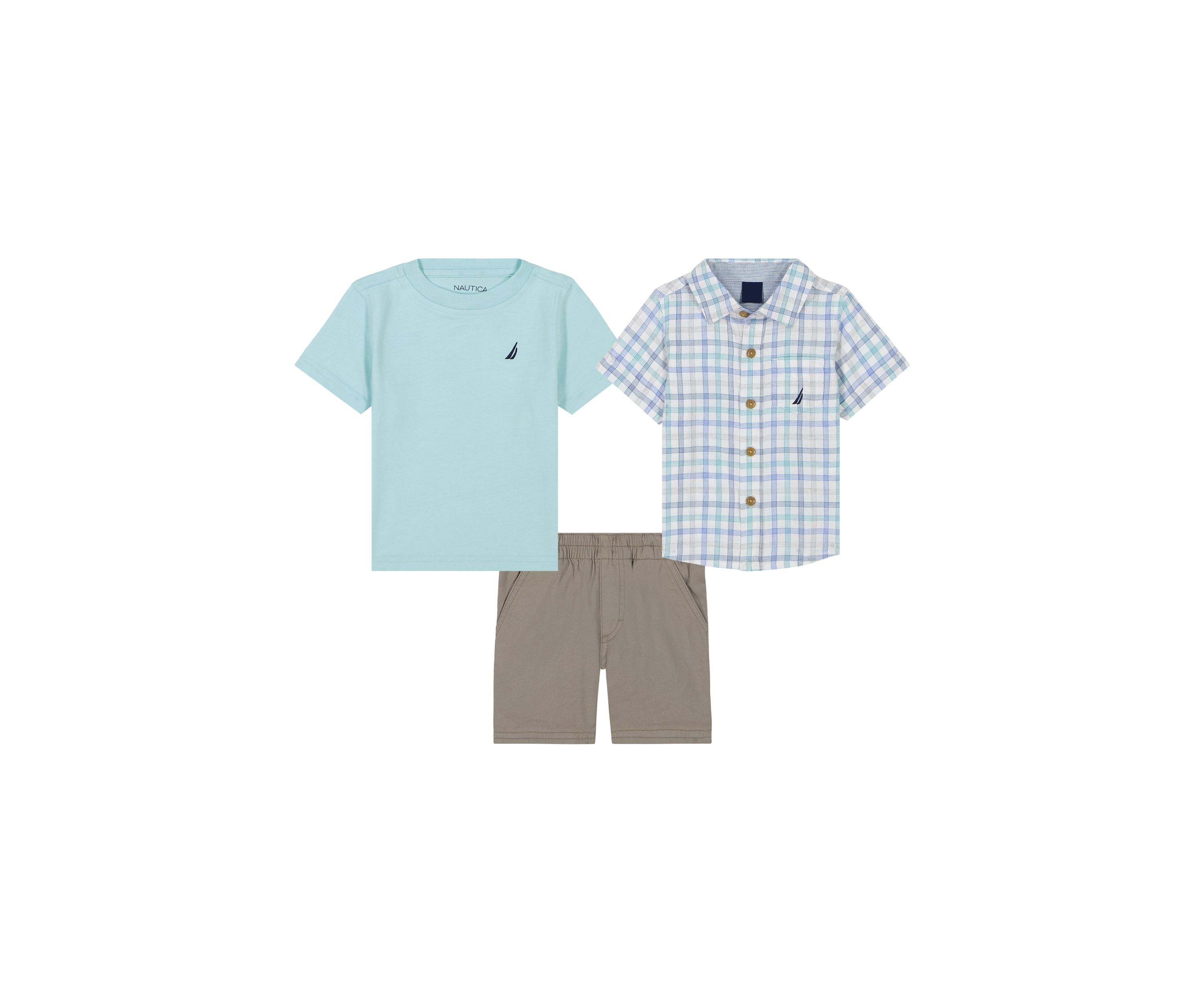 Boys 4-7 Three Piece Woven Shirt and Shorts Set