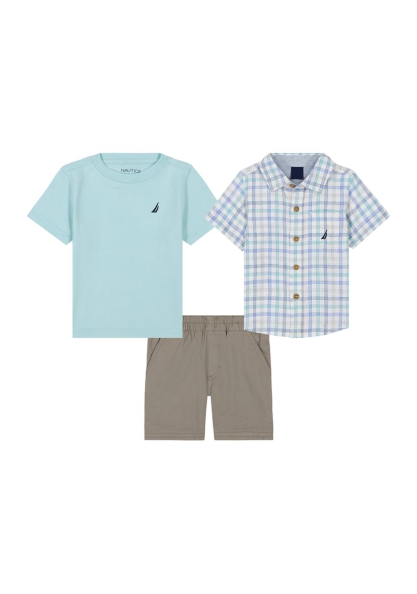 Boys 4-7 Three Piece Woven Shirt and Shorts Set