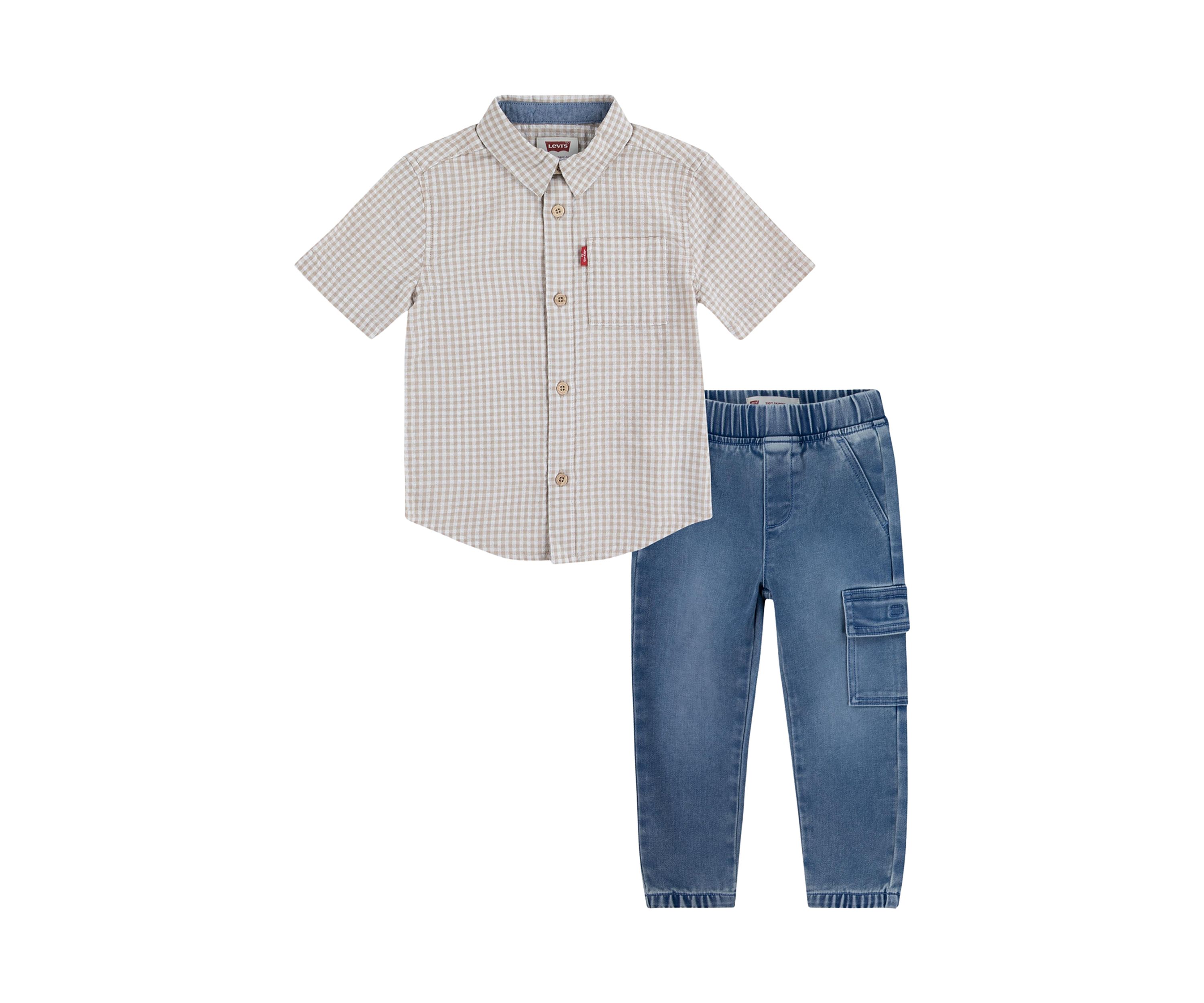 Boys 8-20 Gingham Shirt and Denim Joggers Set
