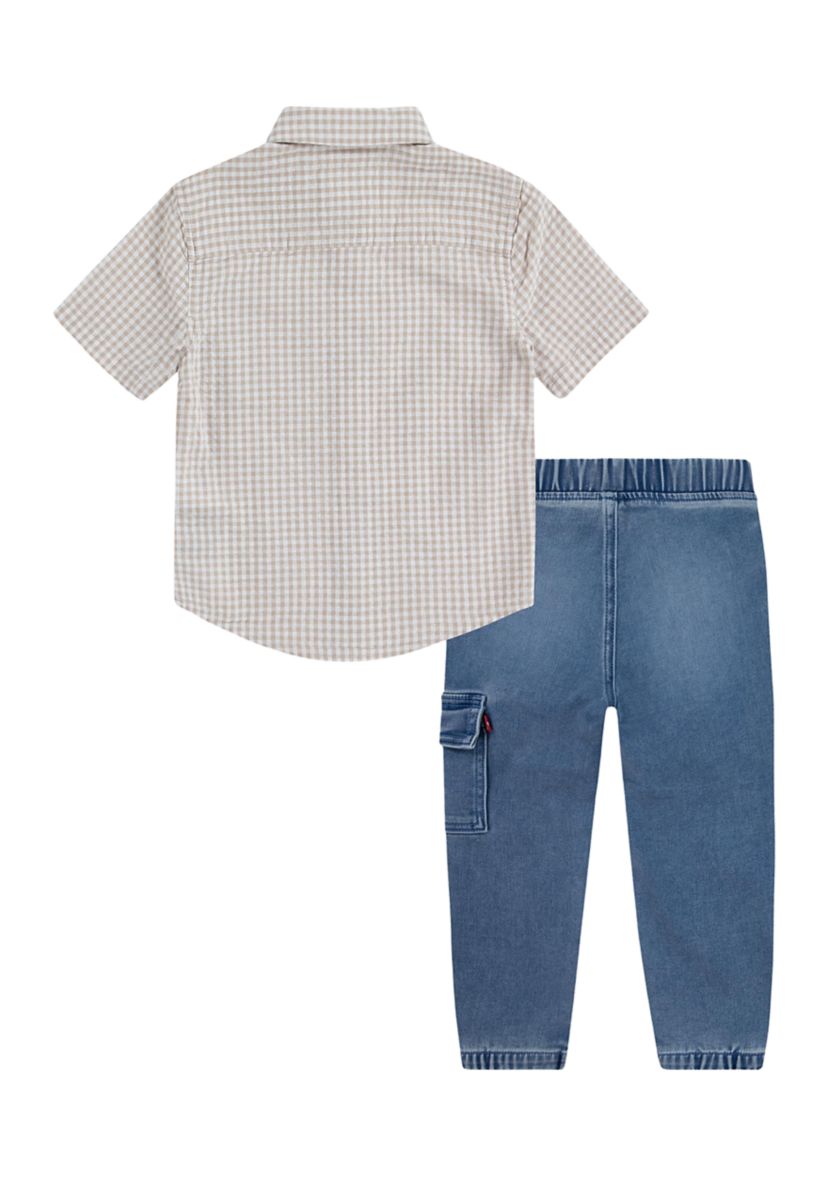 Boys 8-20 Gingham Shirt and Denim Joggers Set