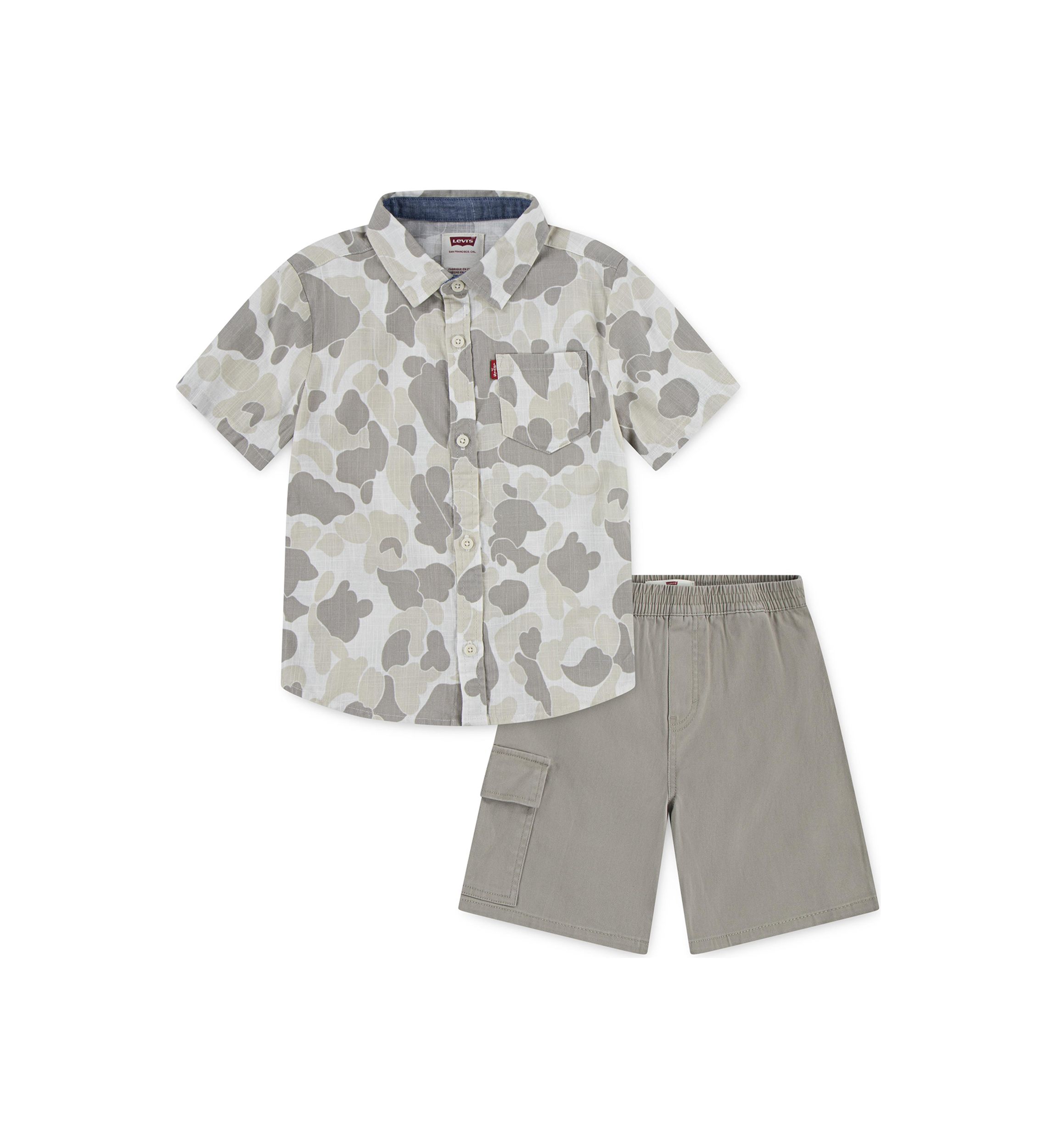 Boys 4-7 Printed Woven Shirt and Cargo Shorts Set