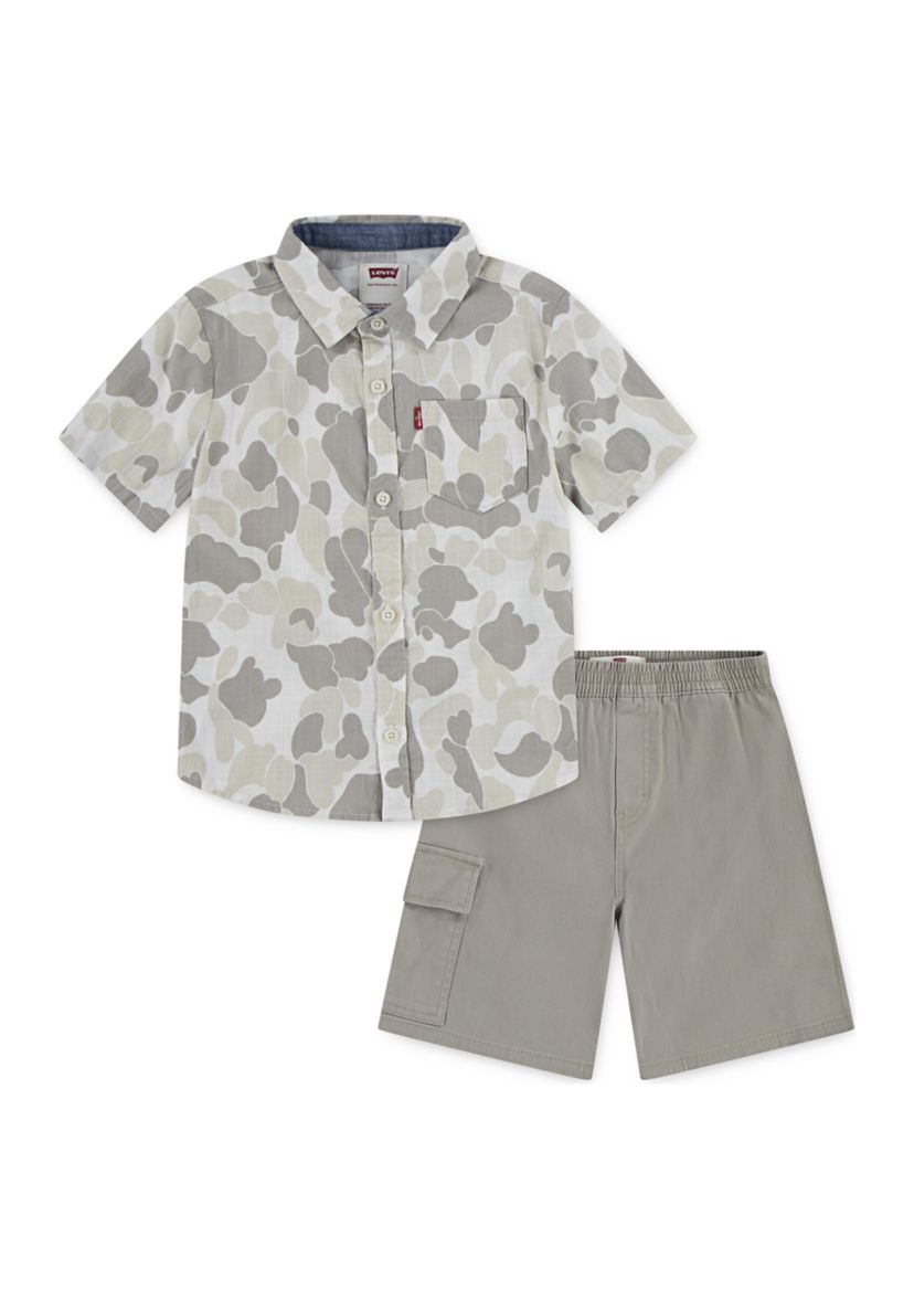 Boys 4-7 Printed Woven Shirt and Cargo Shorts Set
