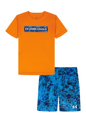 Under Armour Boys 4-7 Tech Printed Graphic T-Shirt and Shorts Set, Orange, 6