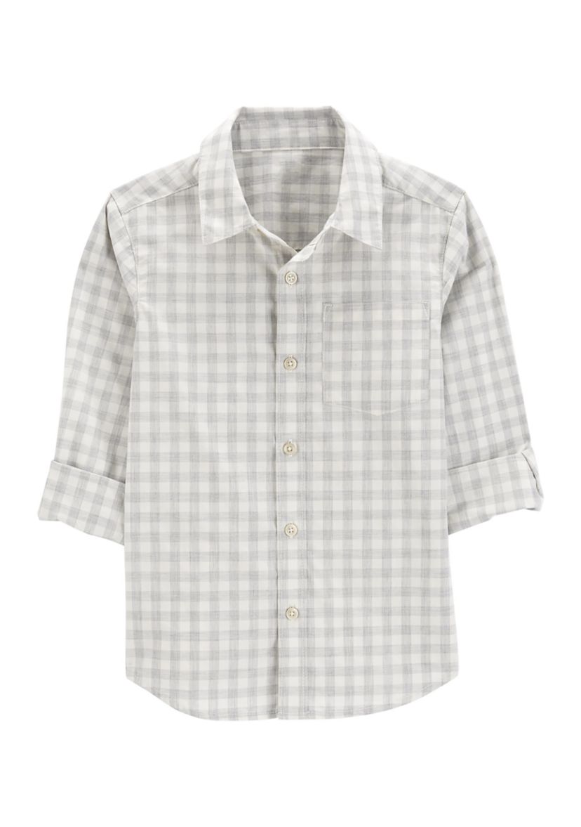Boys 4-7 Gingham Printed Button Down Shirt