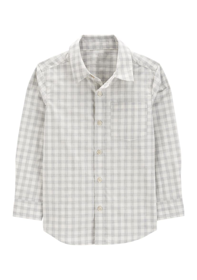 Boys 4-7 Gingham Printed Button Down Shirt