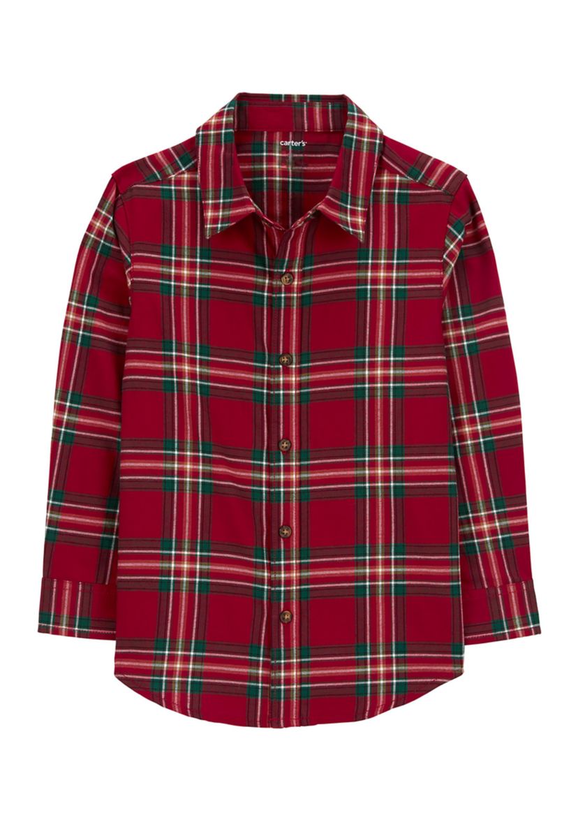 Boys 4-7 Plaid Printed Button Down Shirt