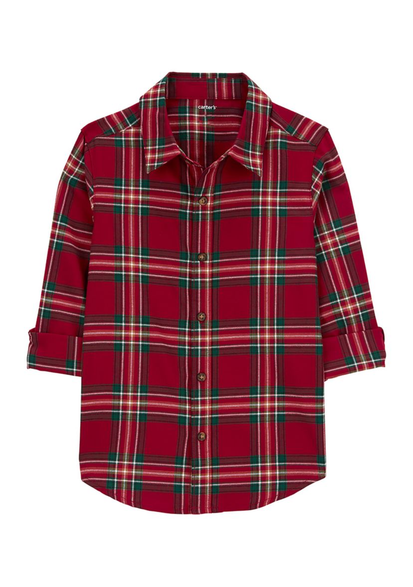 Boys 4-7 Plaid Printed Button Down Shirt