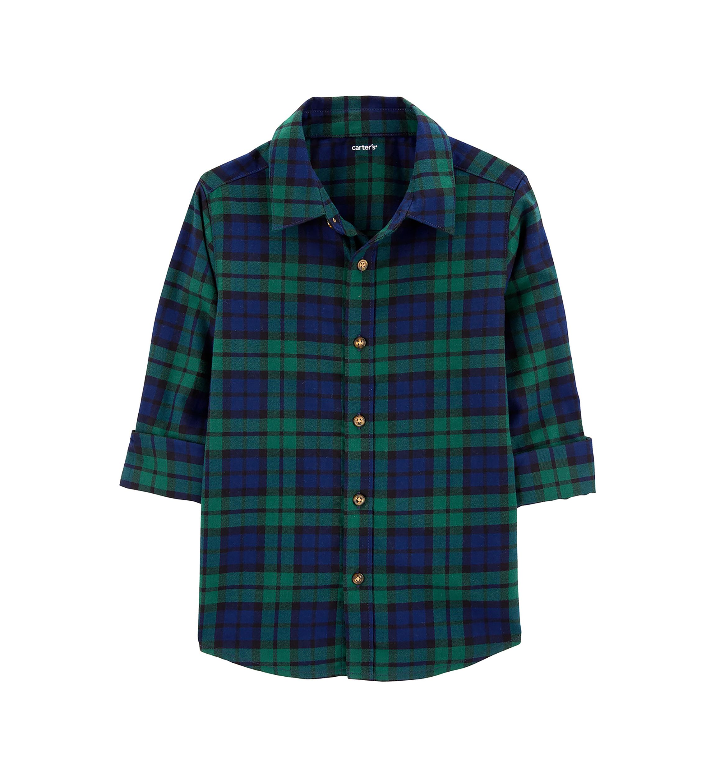Boys 4-7 Plaid Printed Button Down Shirt