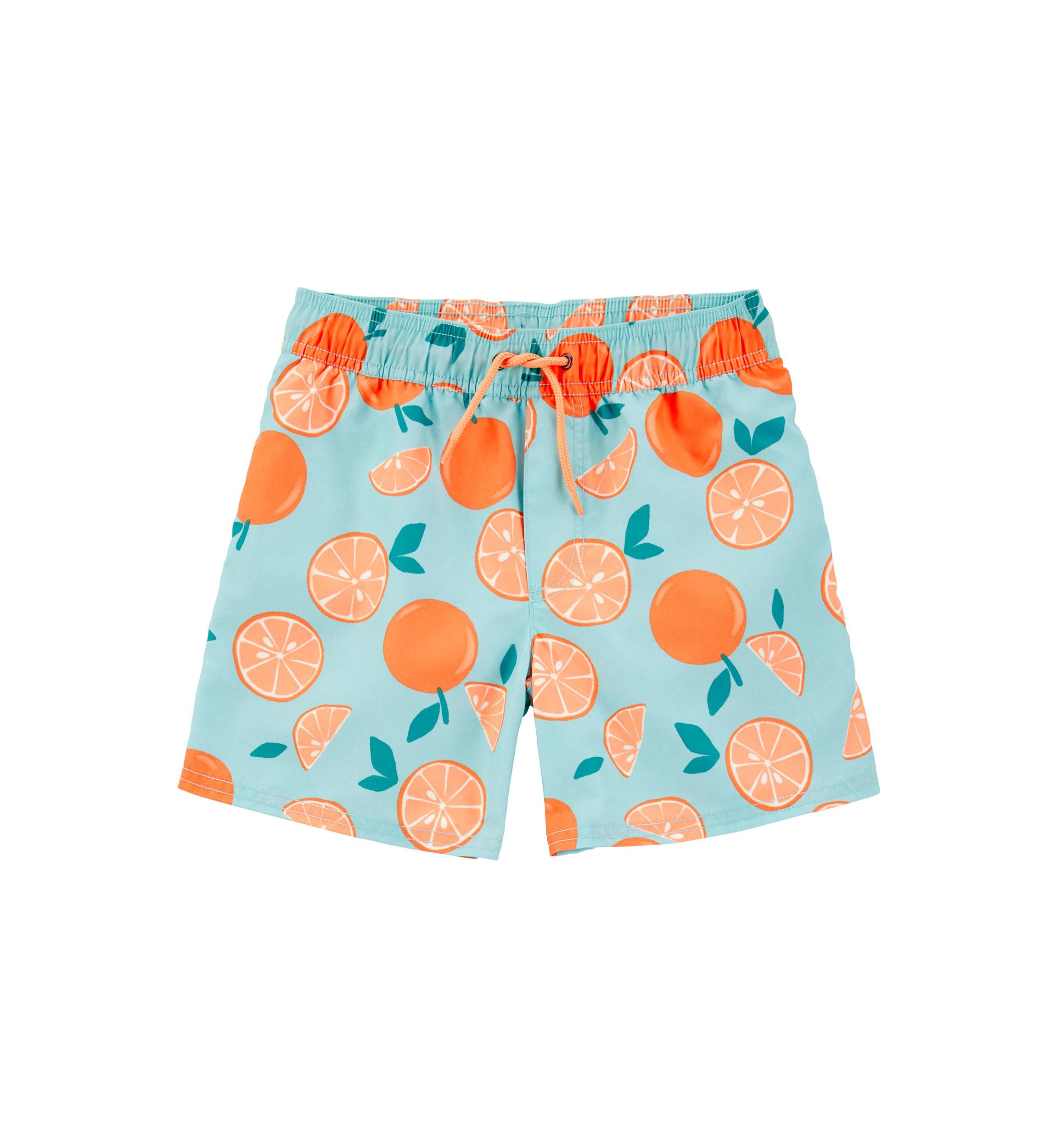 Boys 4-7 Orange Printed Swim Trunks