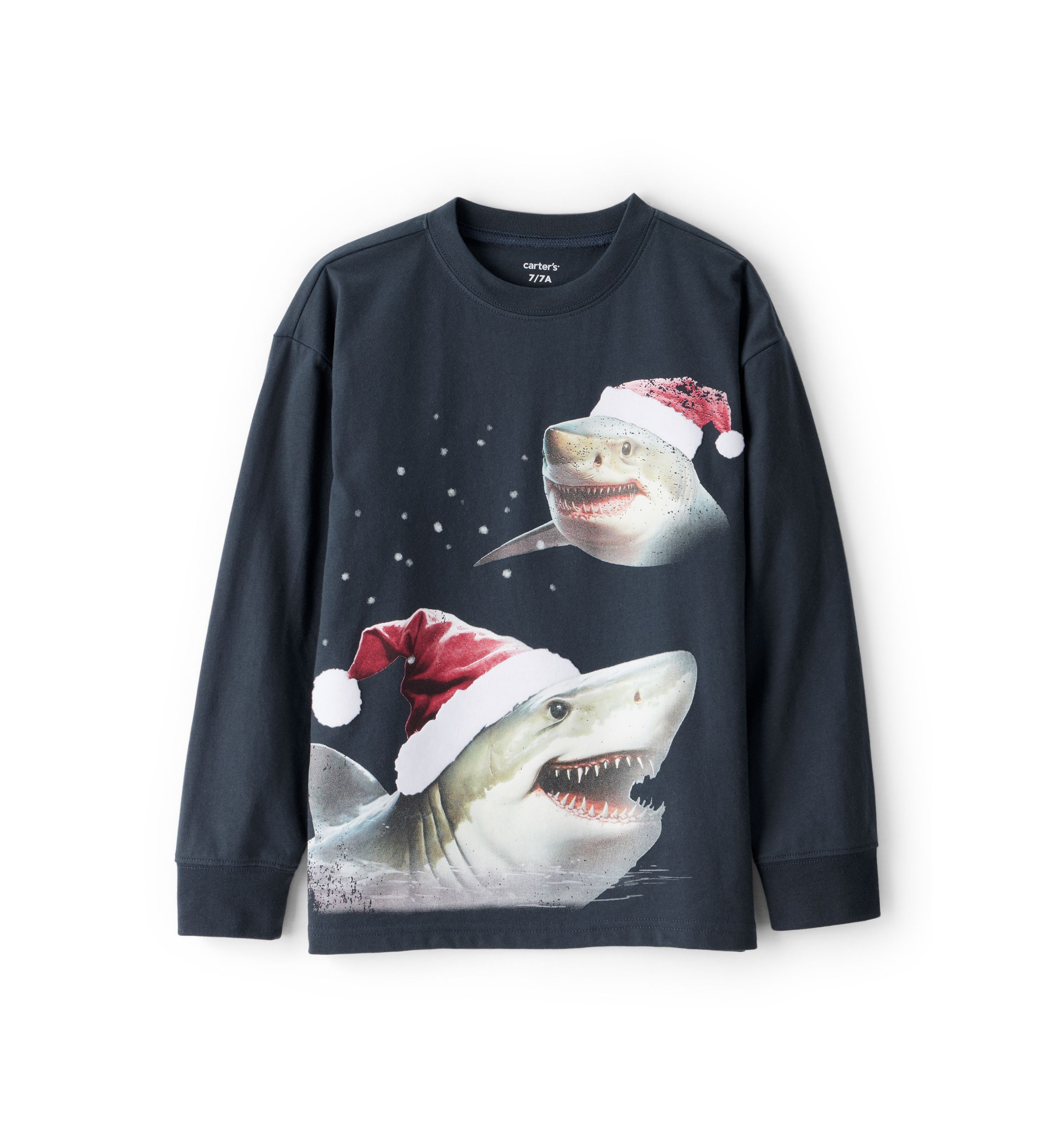 Boys 4-7 Long Sleeve Santa Shark Graphic T-Shirt 