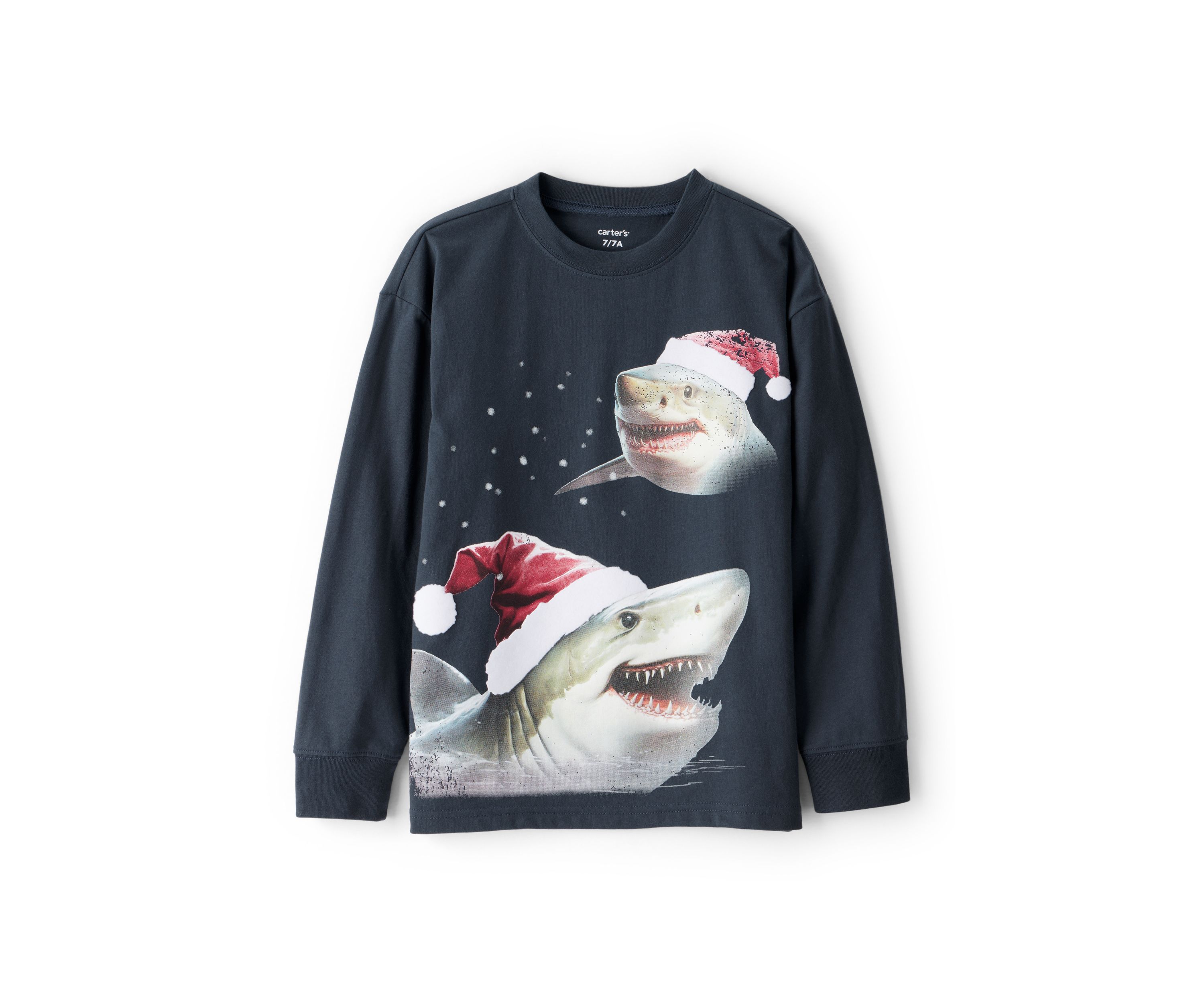 Boys 4-7 Long Sleeve Santa Shark Graphic T-Shirt 