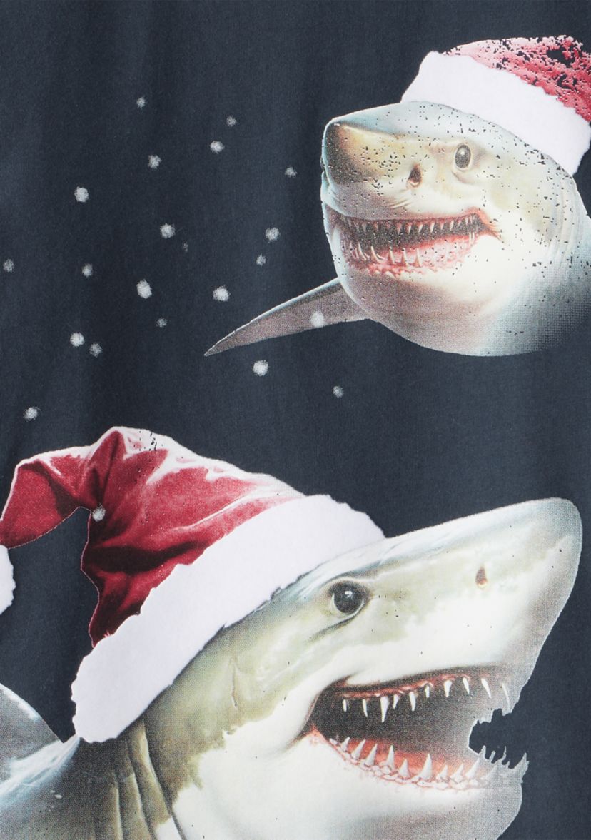 Boys 4-7 Long Sleeve Santa Shark Graphic T-Shirt 