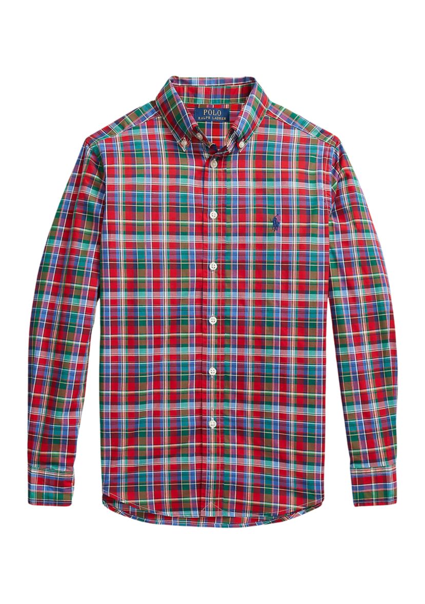 Boys 8-20 Plaid Cotton Poplin Shirt